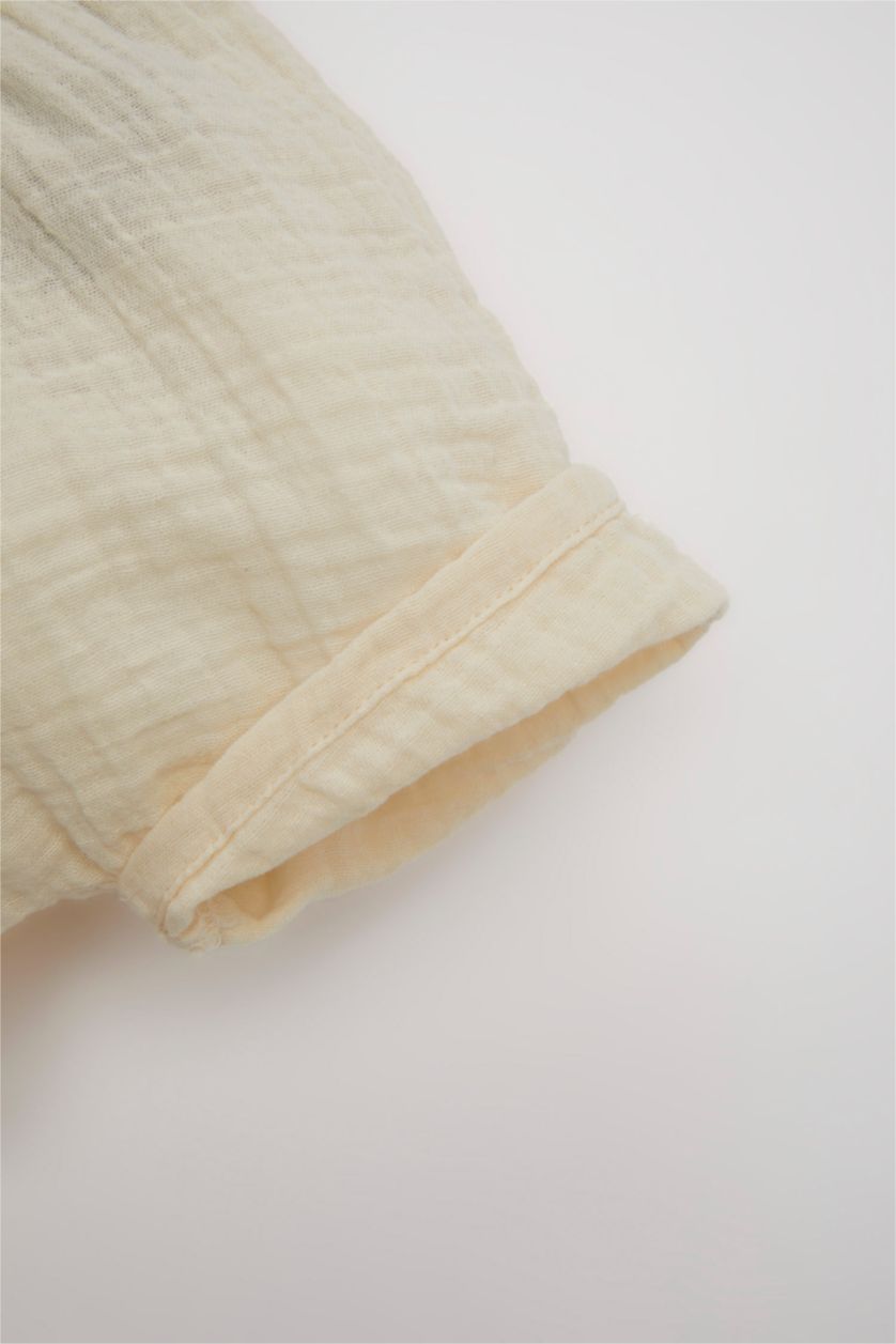 طفلة صغيرة بيج فاتح طقم بيبي اولادي موسلين قصة عادية - 3 قطع