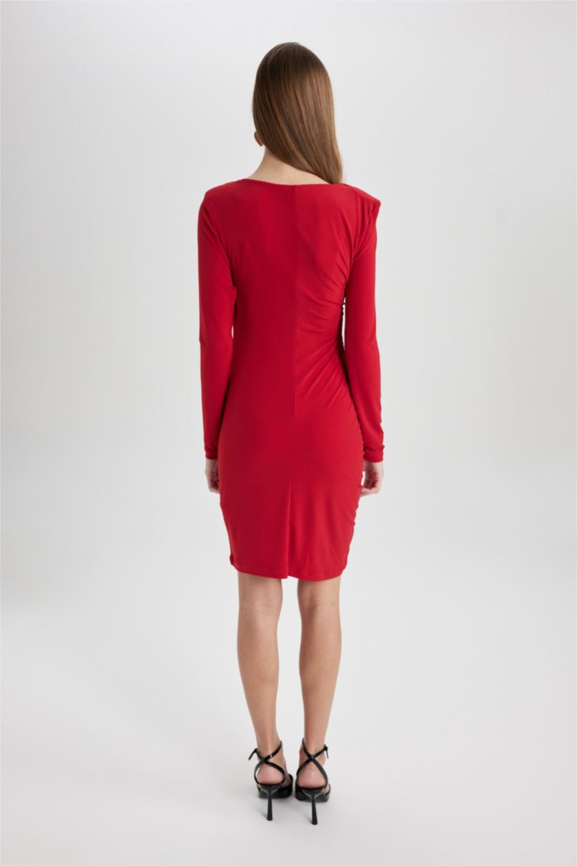 FEMME Rouge Foncé Mini Robe Rouge Bodycon Col Bateau à Manches Courtes