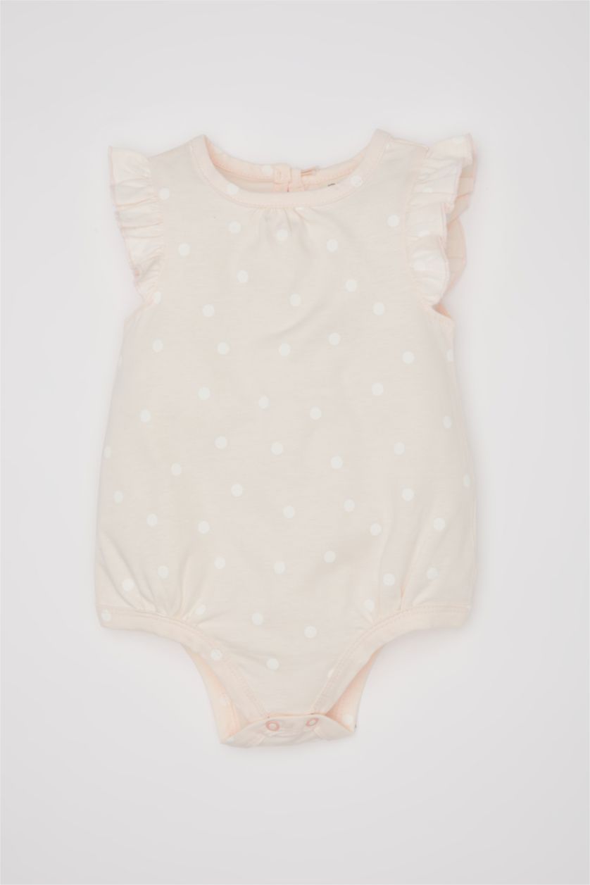 Kız Bebek Pembe Kız Bebek Yenidoğan Bisiklet Yaka Puantiye Penye Kısa Kollu Çıtçıtlı Body