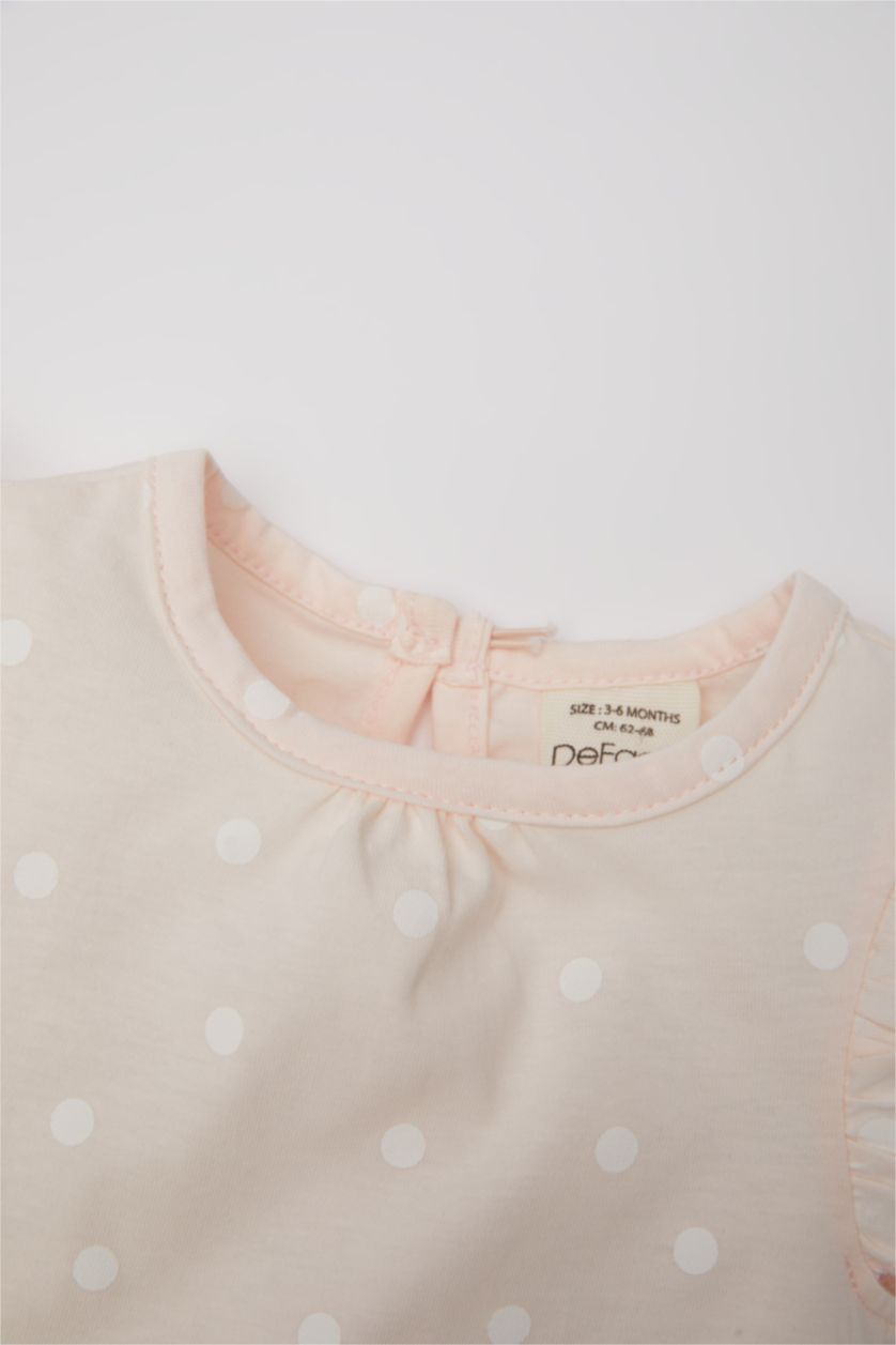 Kız Bebek Pembe Kız Bebek Yenidoğan Bisiklet Yaka Puantiye Penye Kısa Kollu Çıtçıtlı Body