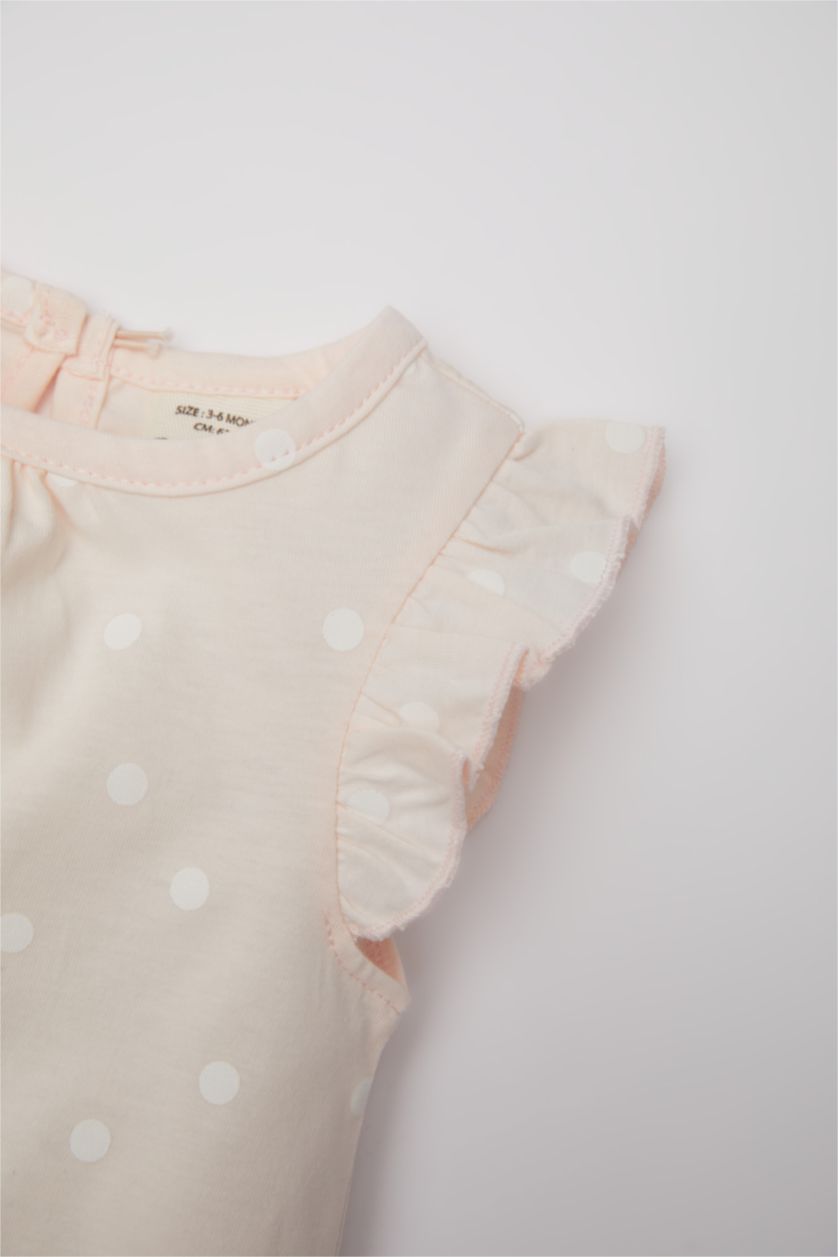 Kız Bebek Pembe Kız Bebek Yenidoğan Bisiklet Yaka Puantiye Penye Kısa Kollu Çıtçıtlı Body