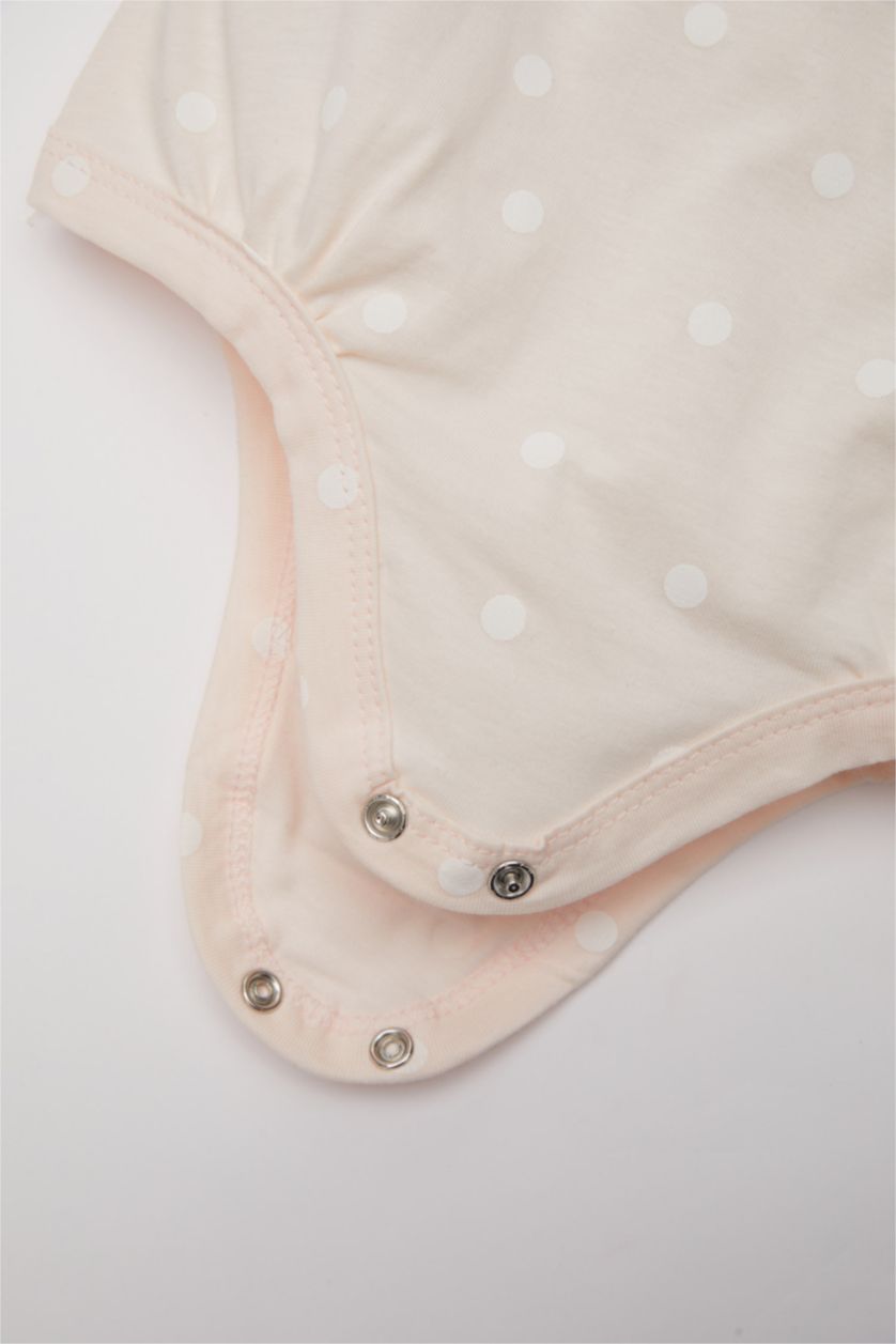 Kız Bebek Pembe Kız Bebek Yenidoğan Bisiklet Yaka Puantiye Penye Kısa Kollu Çıtçıtlı Body