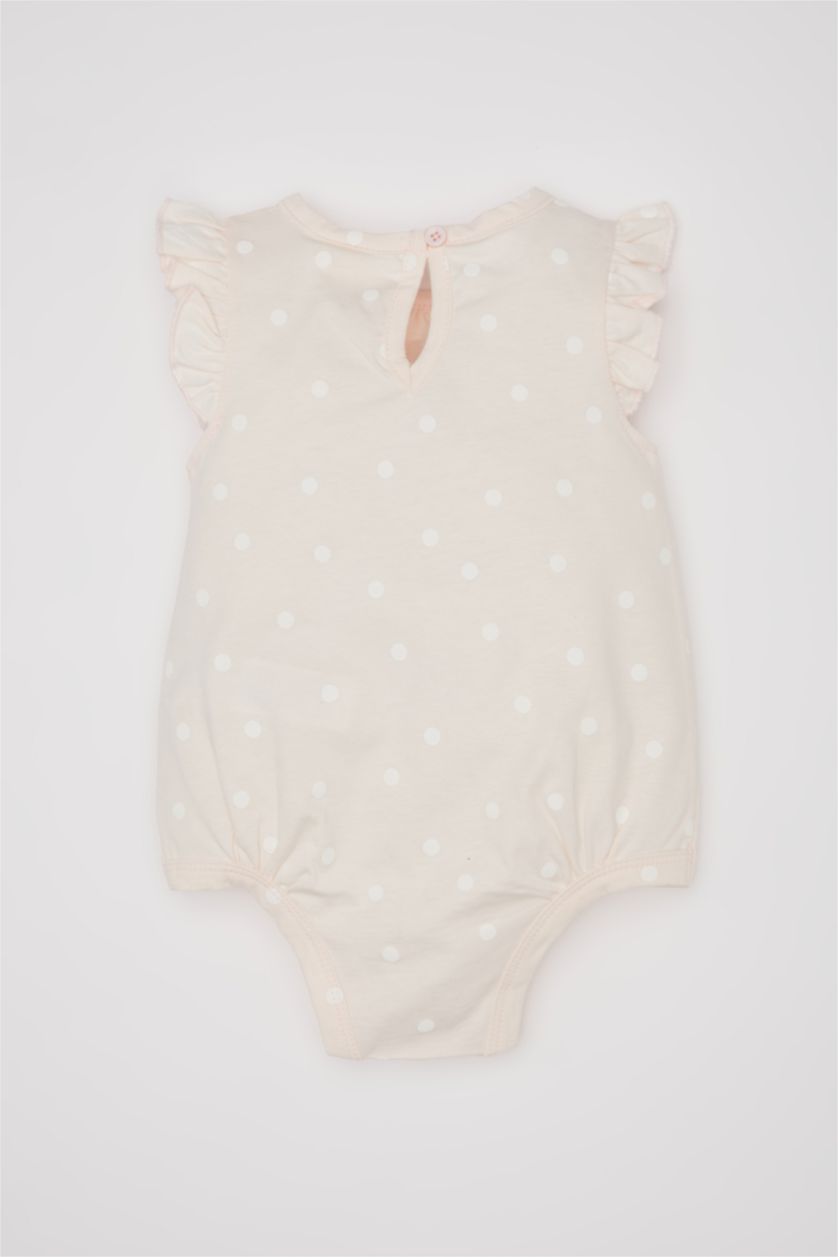 Kız Bebek Pembe Kız Bebek Yenidoğan Bisiklet Yaka Puantiye Penye Kısa Kollu Çıtçıtlı Body