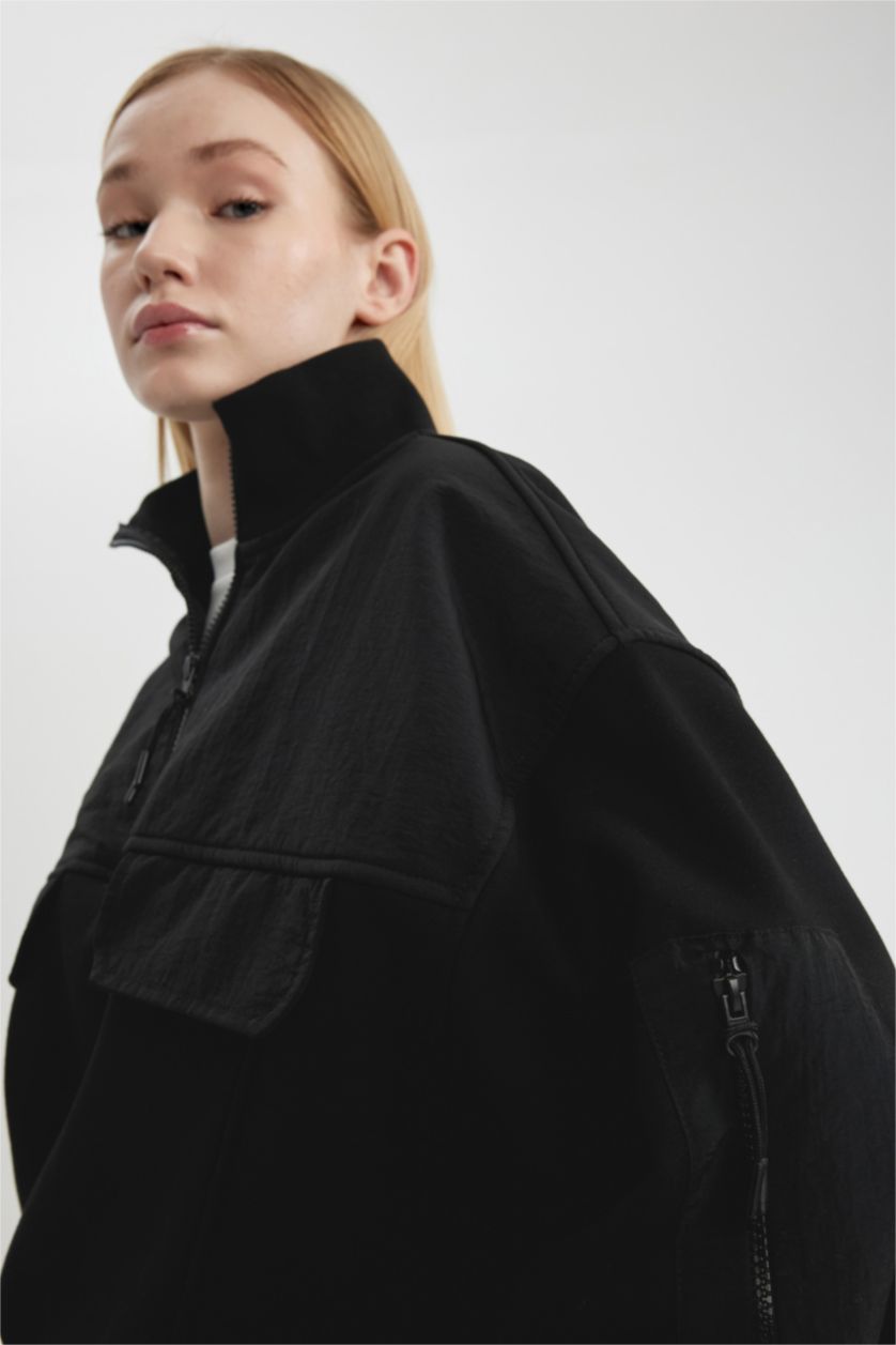 نساء أسود Loose Fit Thick Sweatshirt Fabric Sweatshirt