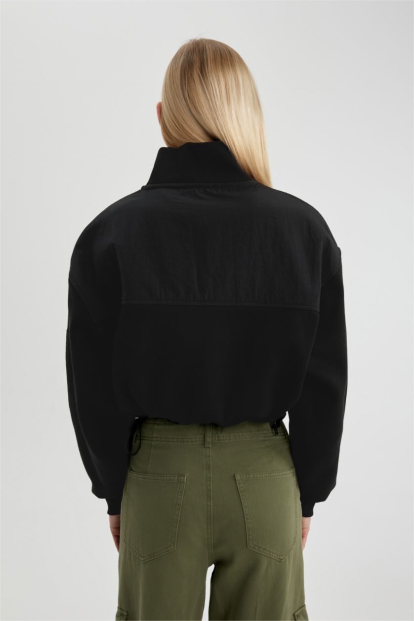 نساء أسود Loose Fit Thick Sweatshirt Fabric Sweatshirt