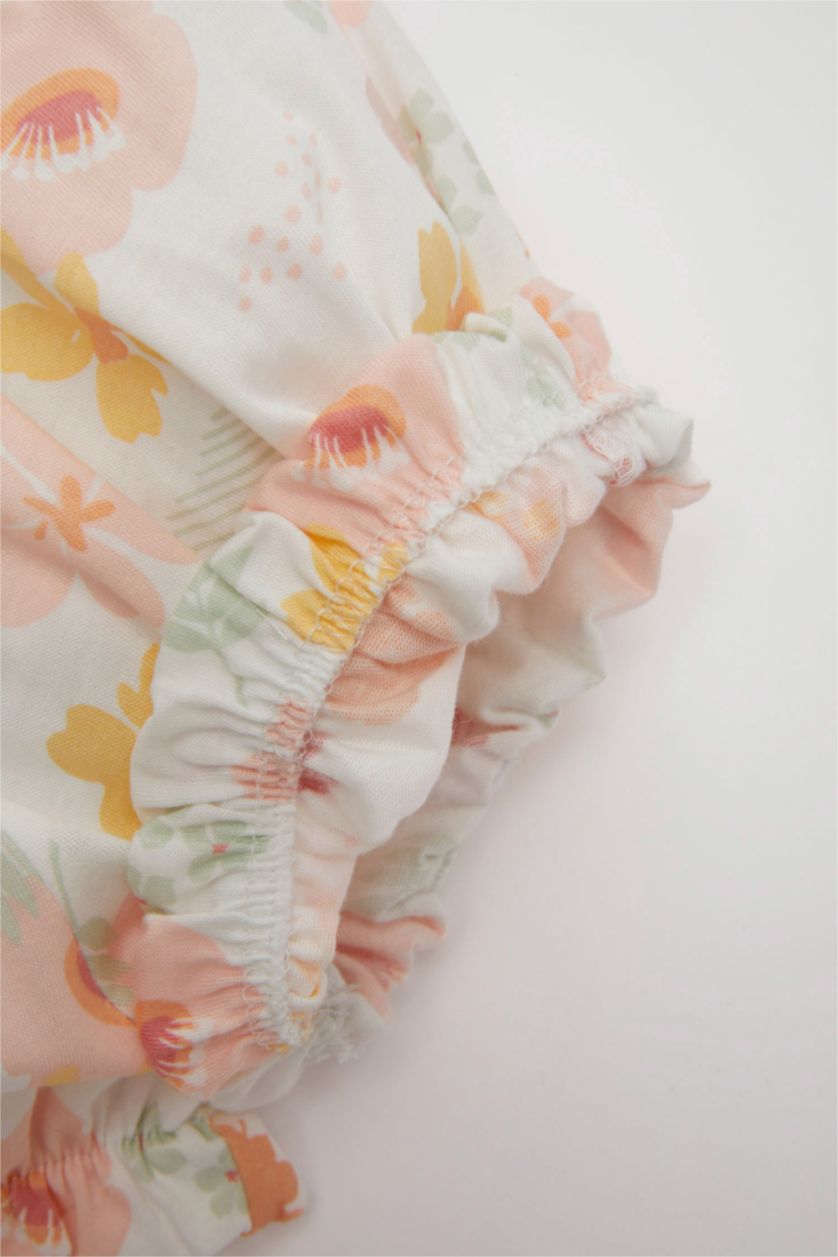 Kız Bebek Ekru Kız Bebek Çiçekli Penye 2'li Şort