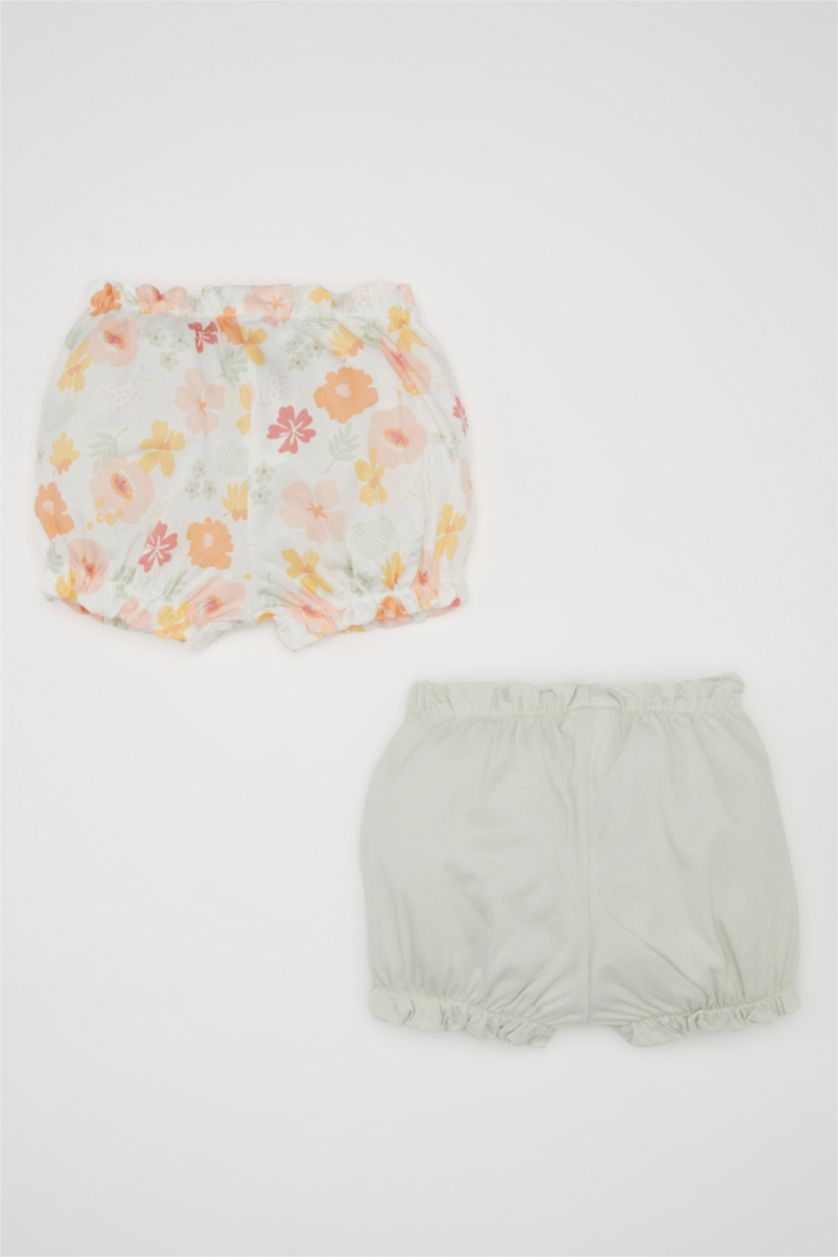 Kız Bebek Ekru Kız Bebek Çiçekli Penye 2'li Şort