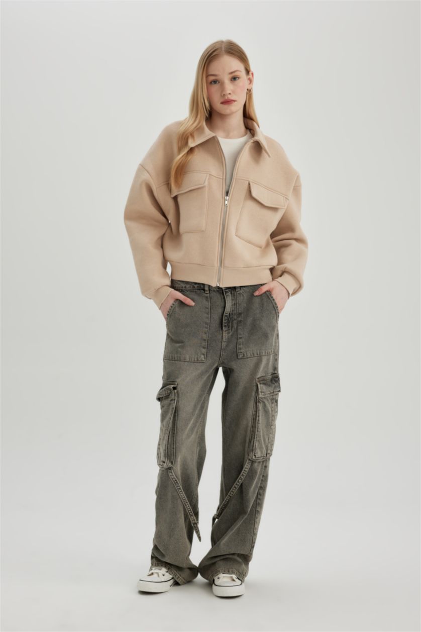 WOMAN Stone Regular Fit Thick Fabric Bomber Jacket