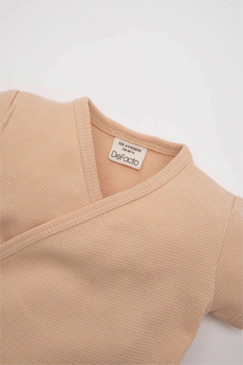 BABY GIRL Beige Baby Girl Waffle Snap Body Shorts Hair Band 3 Piece Set