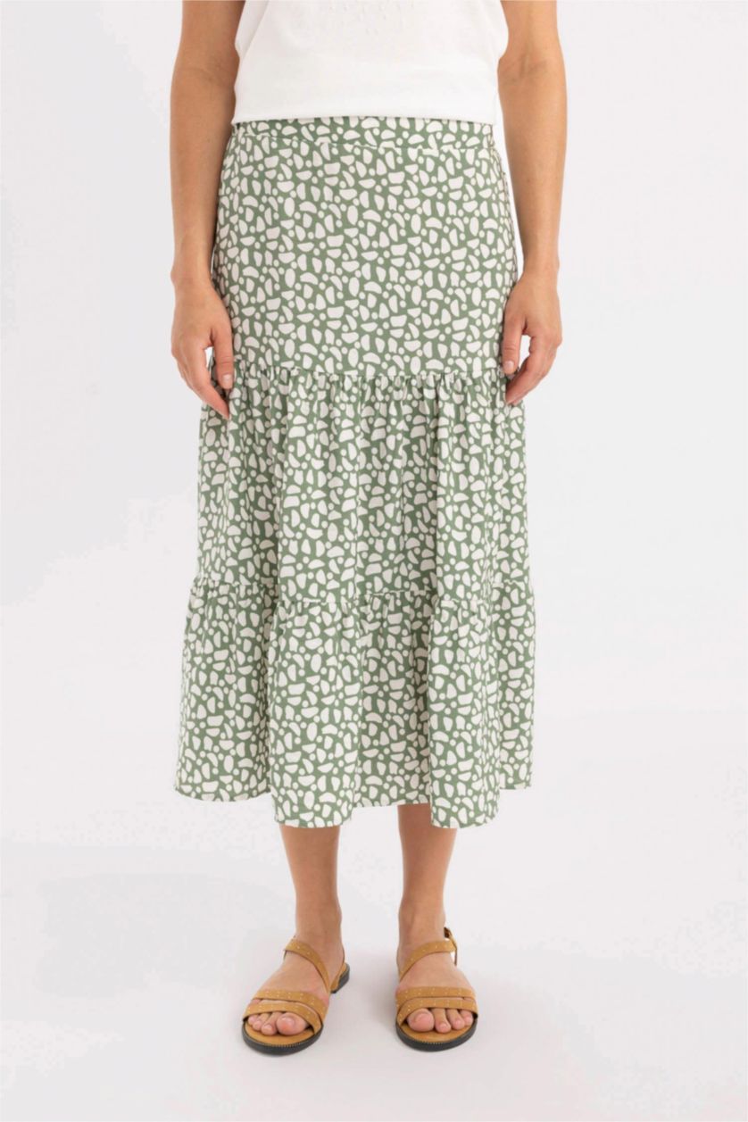 Kadın Açık Yeşil Desenli Aerobin Midi Etek