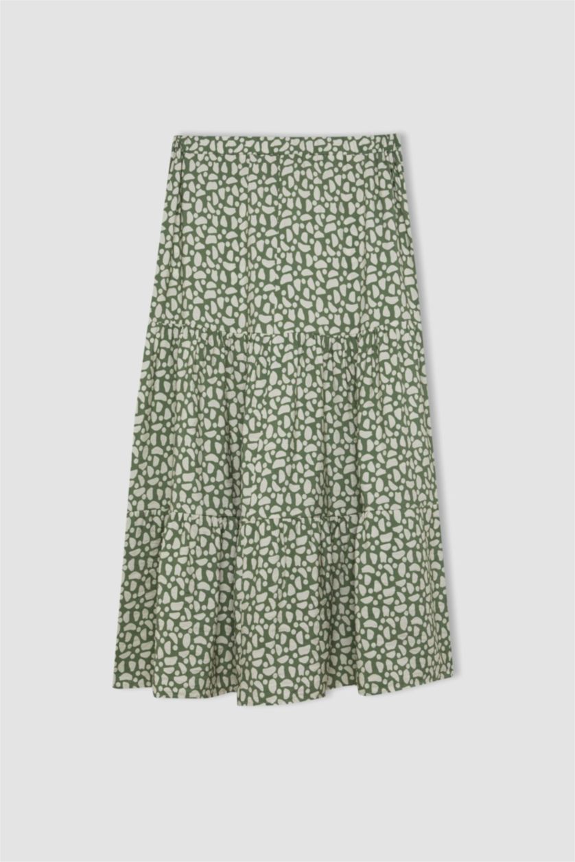 Kadın Açık Yeşil Desenli Aerobin Midi Etek