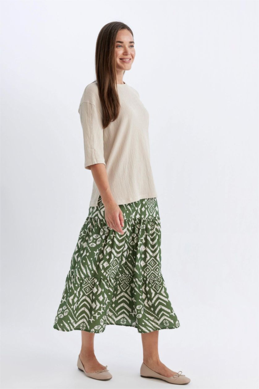 Kadın Açık Yeşil Desenli Aerobin Midi Etek