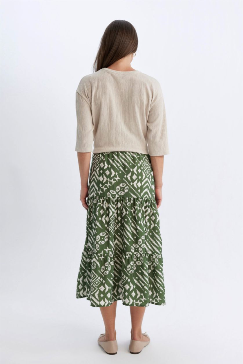 Kadın Açık Yeşil Desenli Aerobin Midi Etek