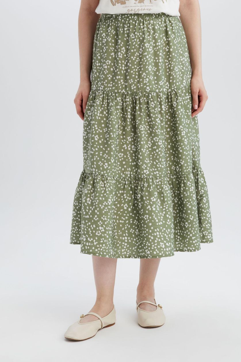 نساء كاكي تنورة ميدي ايروبين منقوش