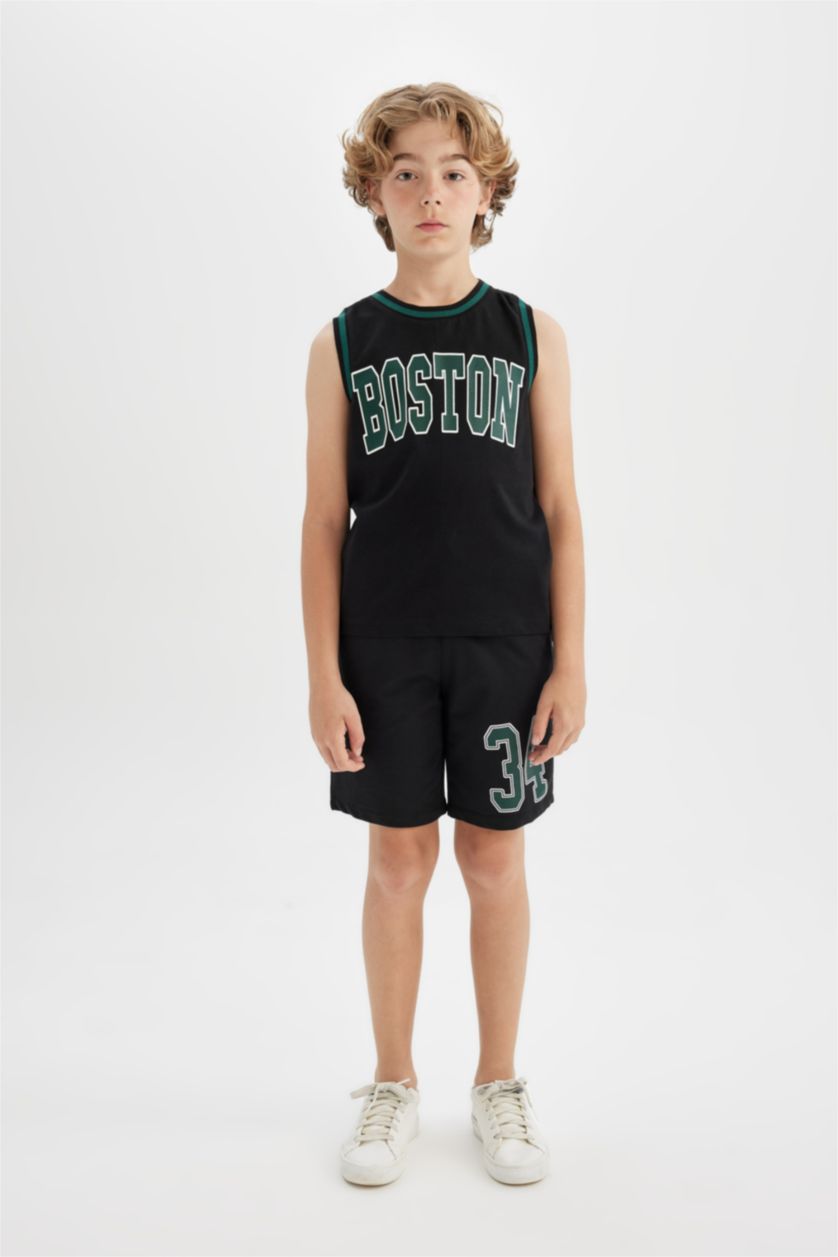 BOYS & TEENS Black Boy Printed T-Shirt Shorts 2 Piece Set