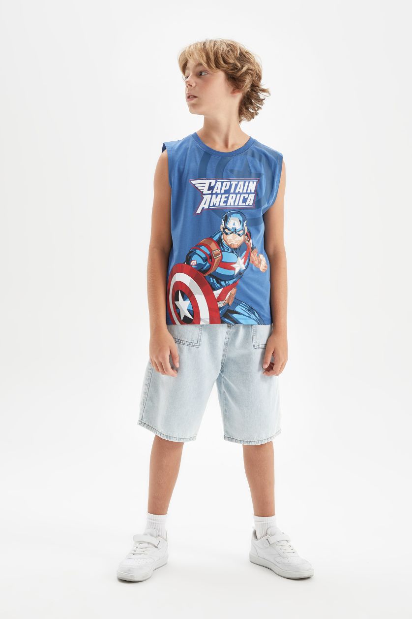 Erkek Çocuk - Genç Erkek Mavi Marvel Bisiklet Yaka Atlet Erkek Çocuk