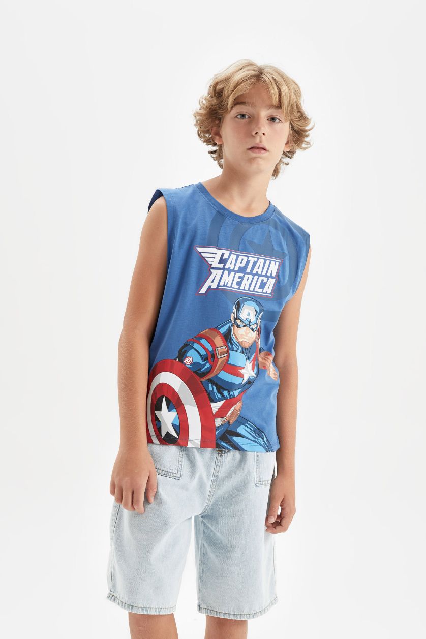 Erkek Çocuk - Genç Erkek Mavi Marvel Bisiklet Yaka Atlet Erkek Çocuk