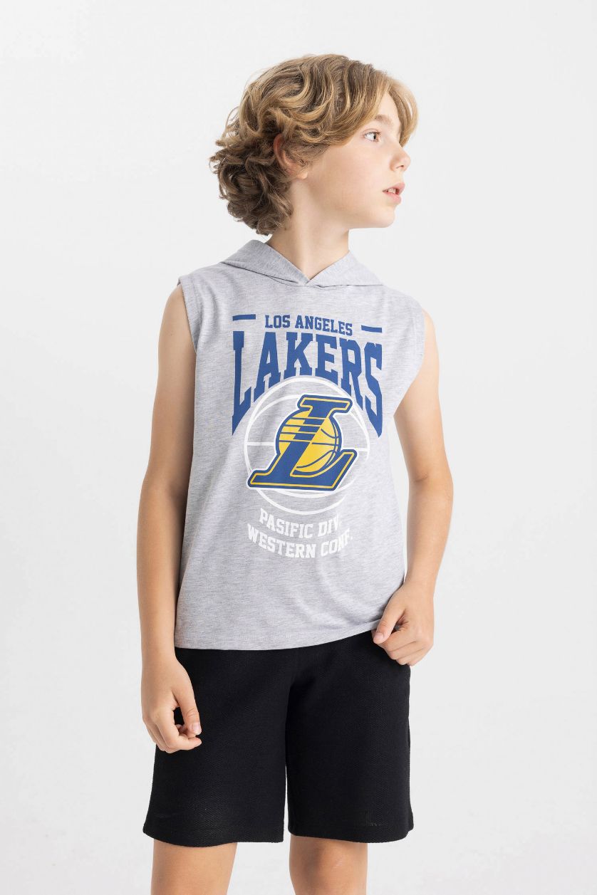 Erkek Çocuk - Genç Erkek Gri Melanj NBA Los Angeles Lakers Kapüşonlu Atlet Erkek Çocuk