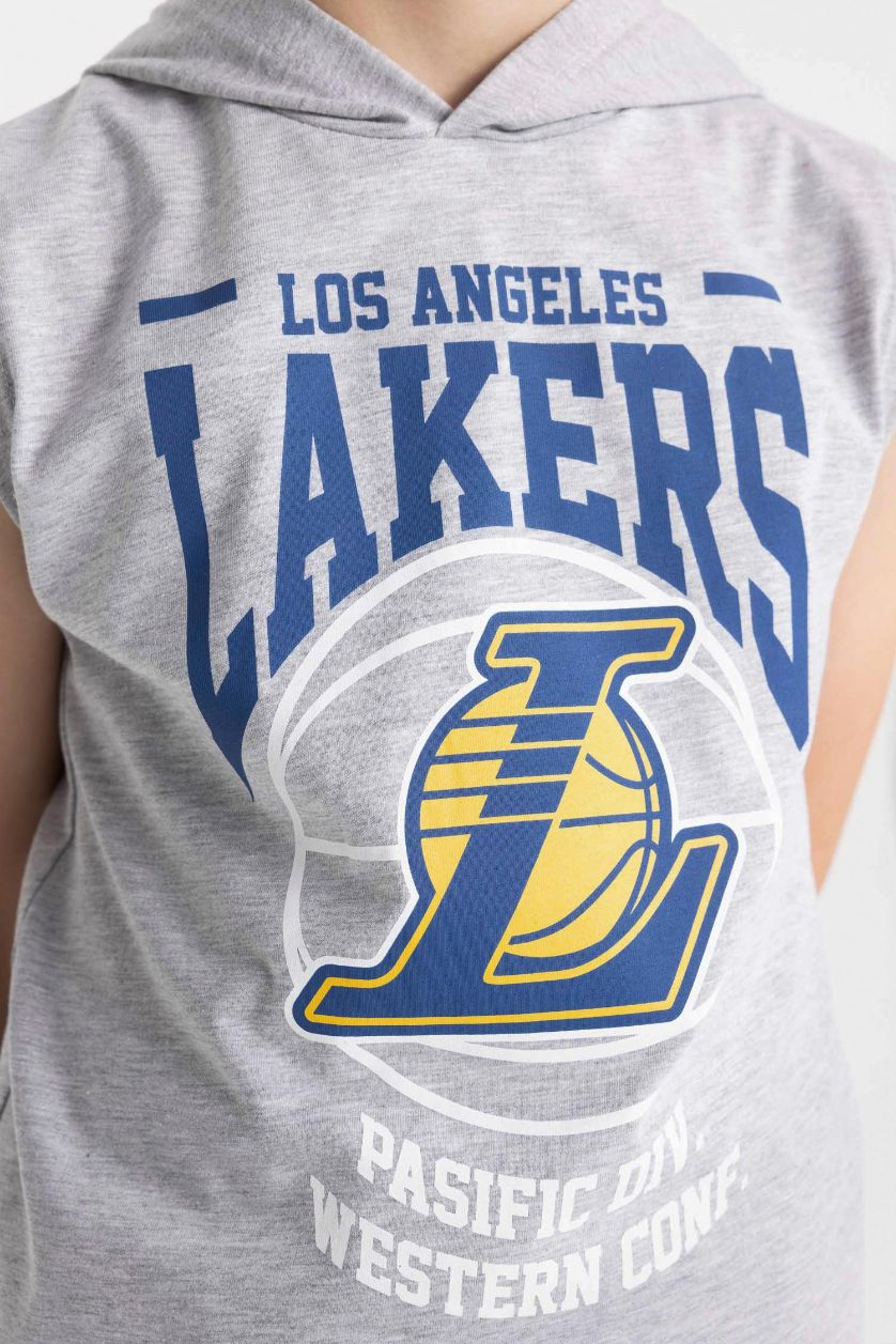 Erkek Çocuk - Genç Erkek Gri Melanj NBA Los Angeles Lakers Kapüşonlu Atlet Erkek Çocuk