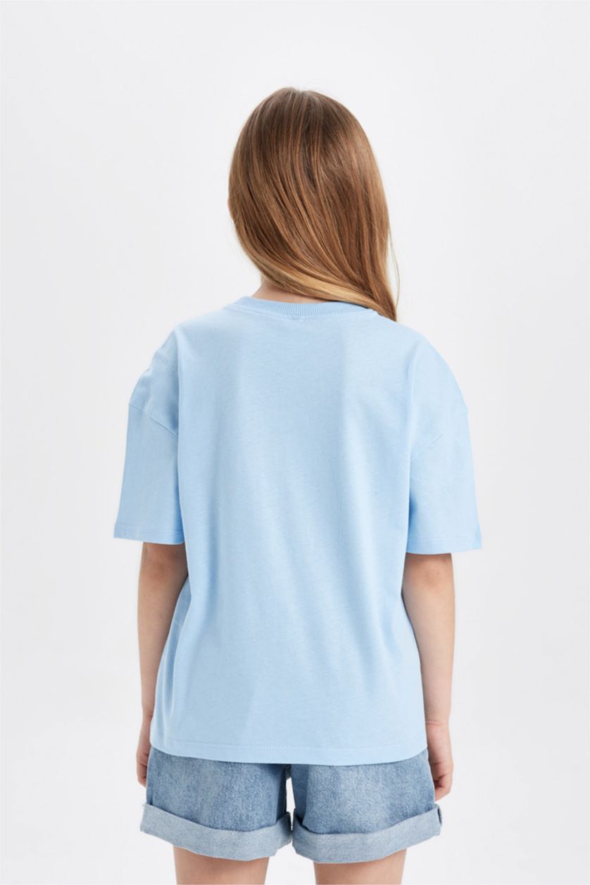 GIRLS & TEENS Blue Girl Relax Fit Printed Short Sleeve T-Shirt