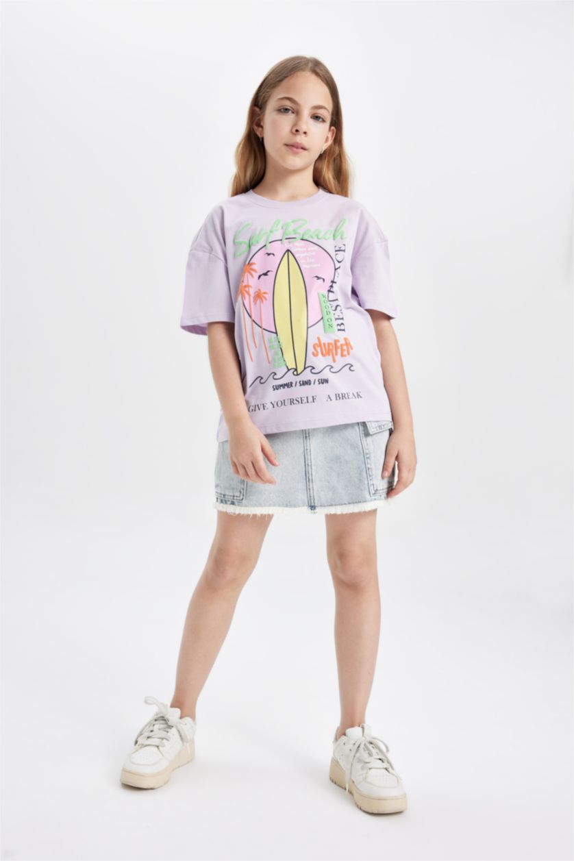 GIRLS & TEENS Light Lilac Girl's Relax Fit Printed Short Sleeve T-Shirt