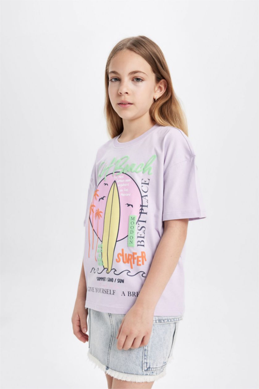 GIRLS & TEENS Light Lilac Girl's Relax Fit Printed Short Sleeve T-Shirt