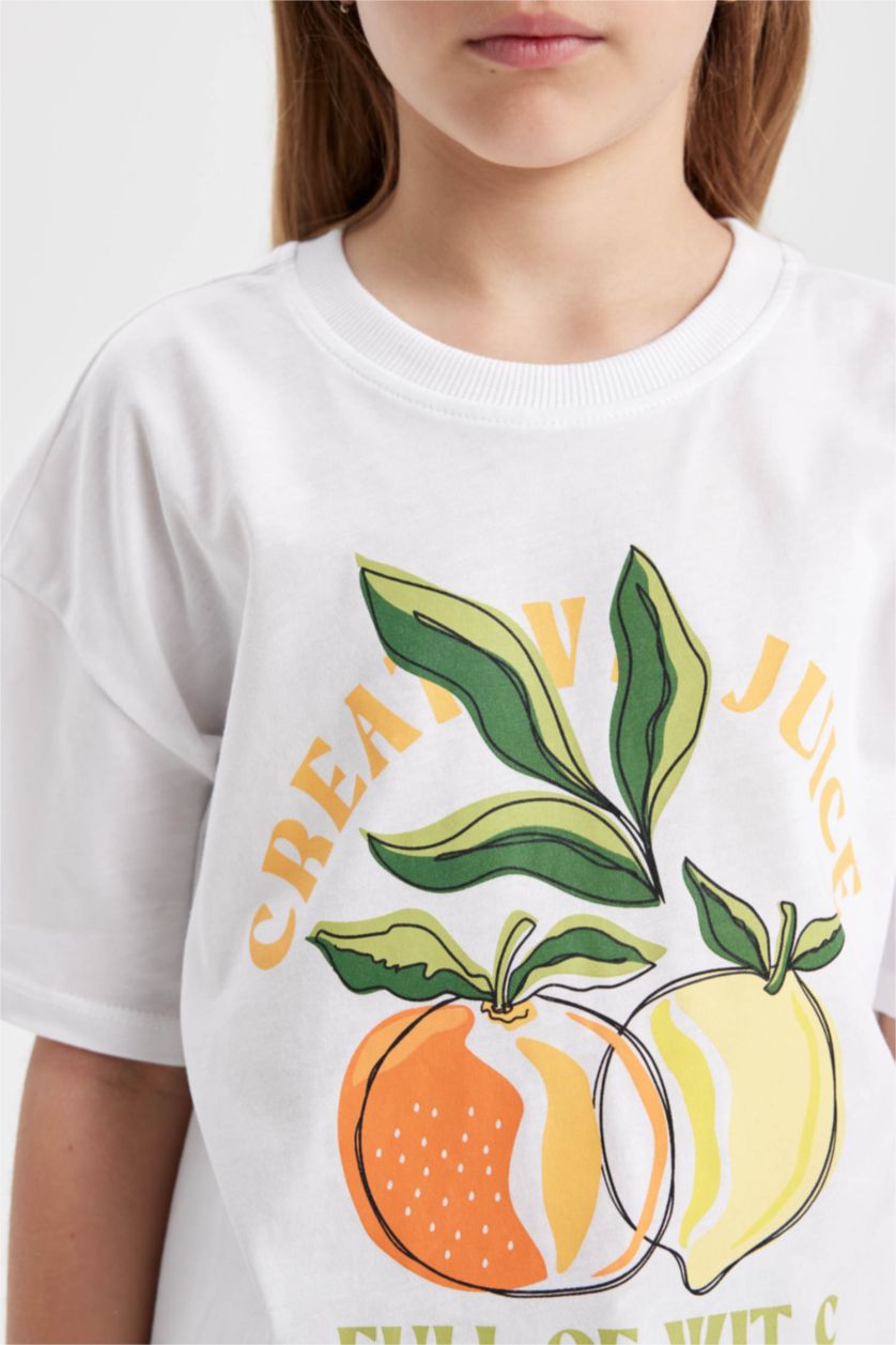 بناتي أبيض تيشيرت بناتي نص كم قصة مريحة برقبة مستديرة