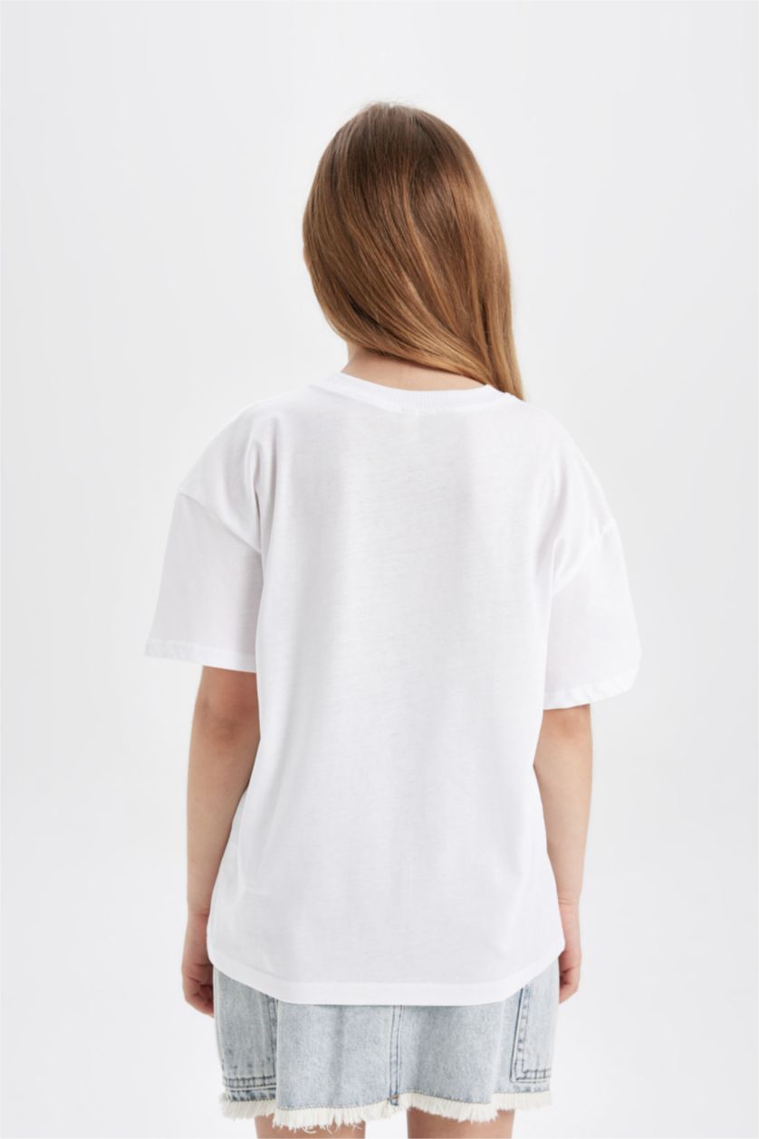 بناتي أبيض تيشيرت بناتي نص كم قصة مريحة برقبة مستديرة