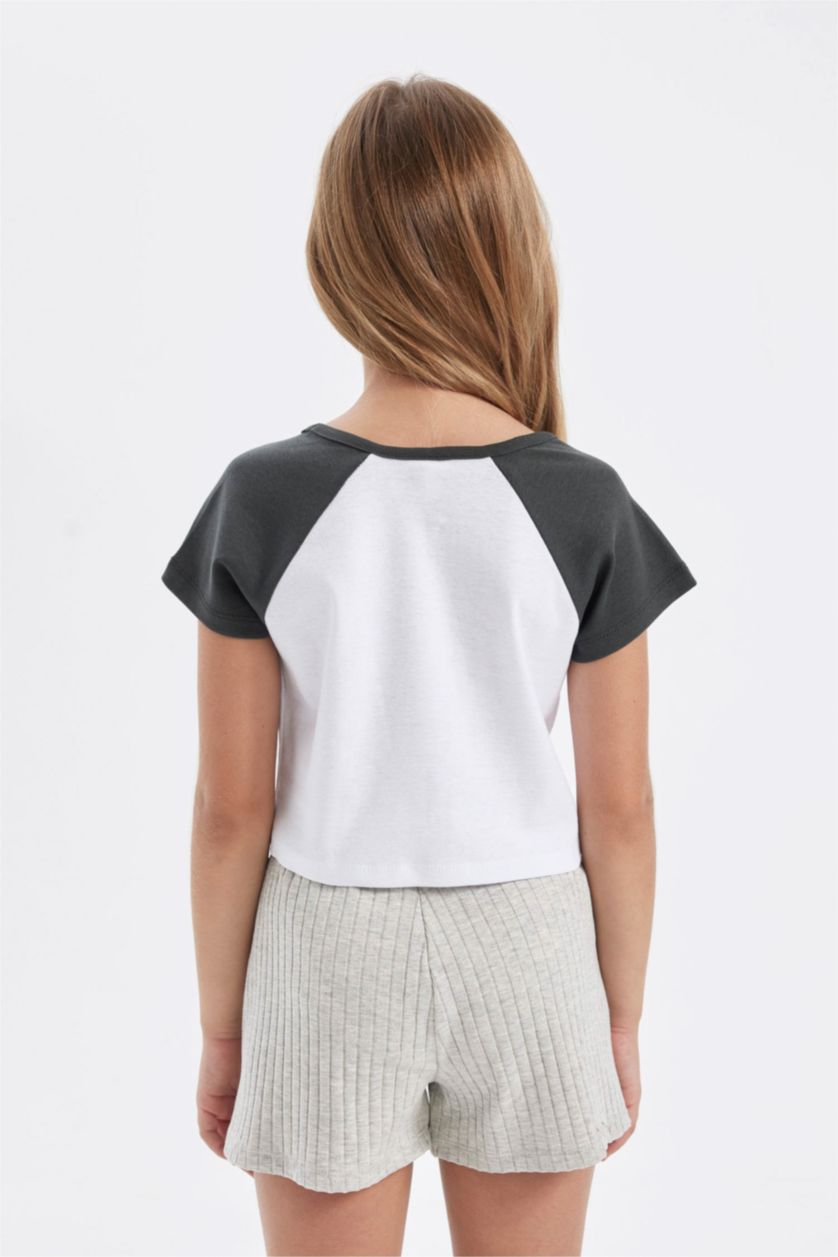 Girls & Teens Anthracite Girl Crew Neck Printed Crop T-Shirt