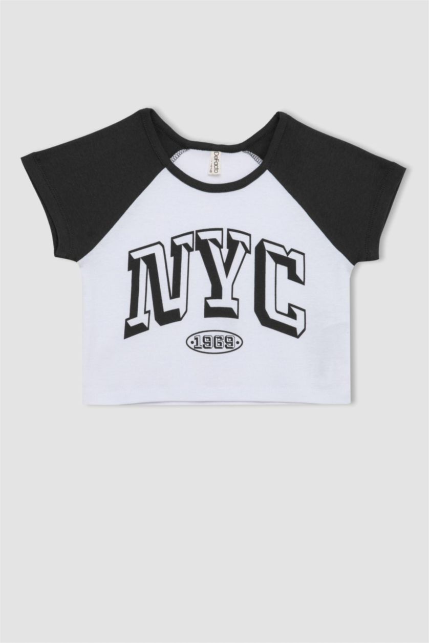 Girls & Teens Anthracite Girl Crew Neck Printed Crop T-Shirt