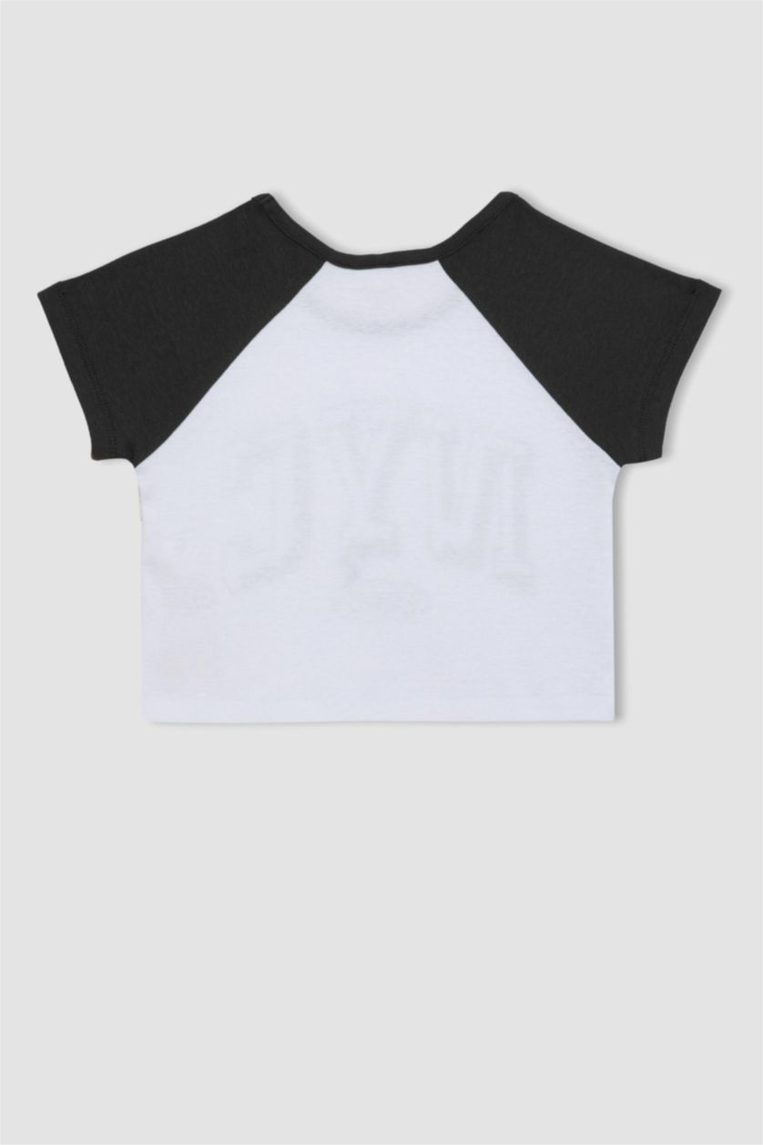 Girls & Teens Anthracite Girl Crew Neck Printed Crop T-Shirt