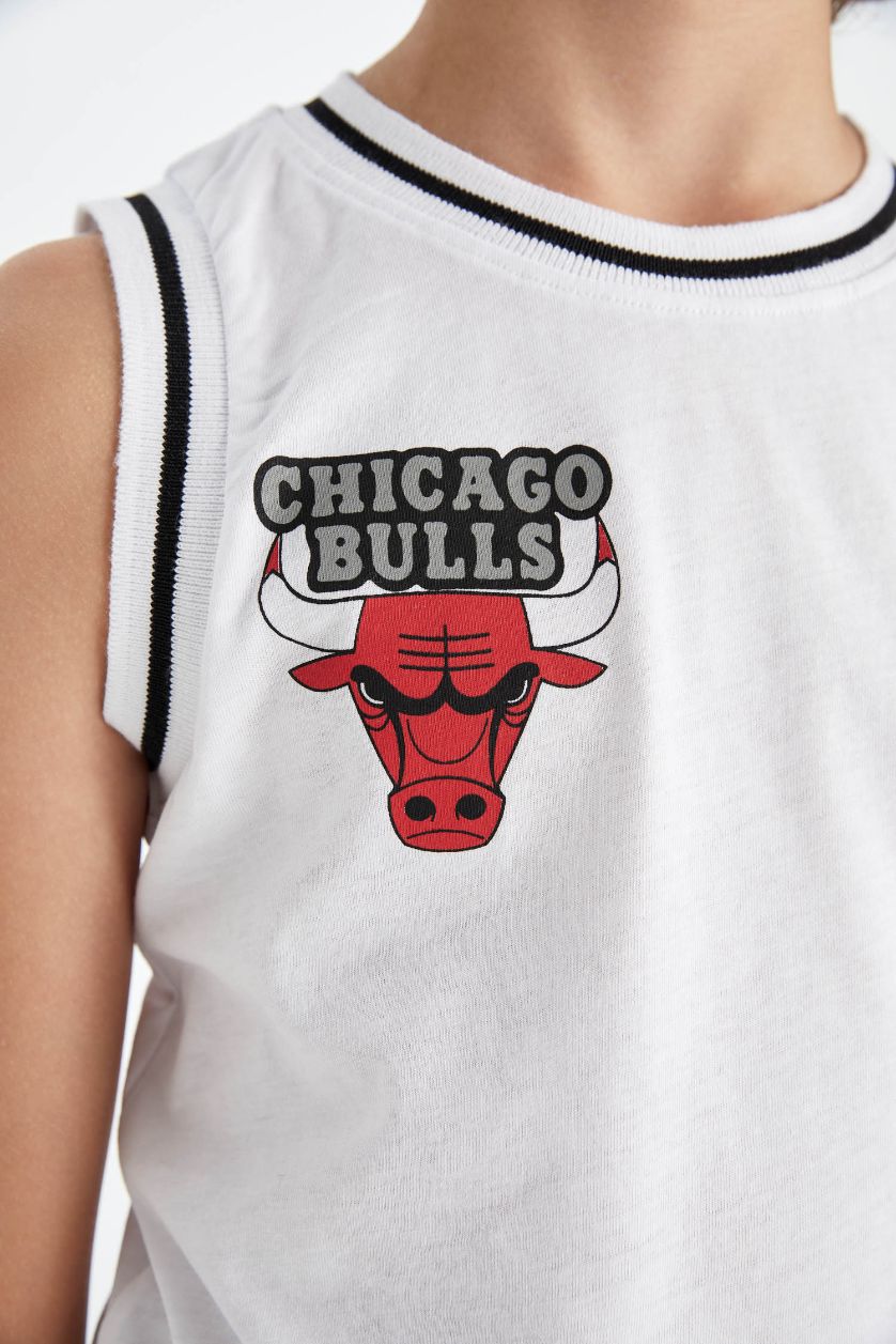 Erkek Çocuk - Genç Erkek Beyaz NBA Chicago Bulls Bisiklet Yaka Atlet Erkek Çocuk