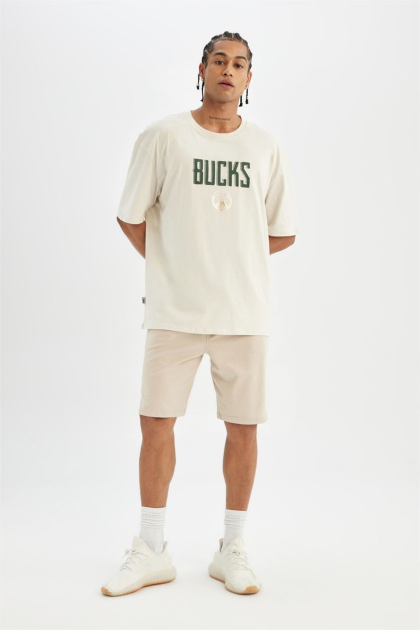 Erkek Taş NBA Mılwaukee Bucks Oversıze Bisiklet Yaka Kısa Kollu Tişört