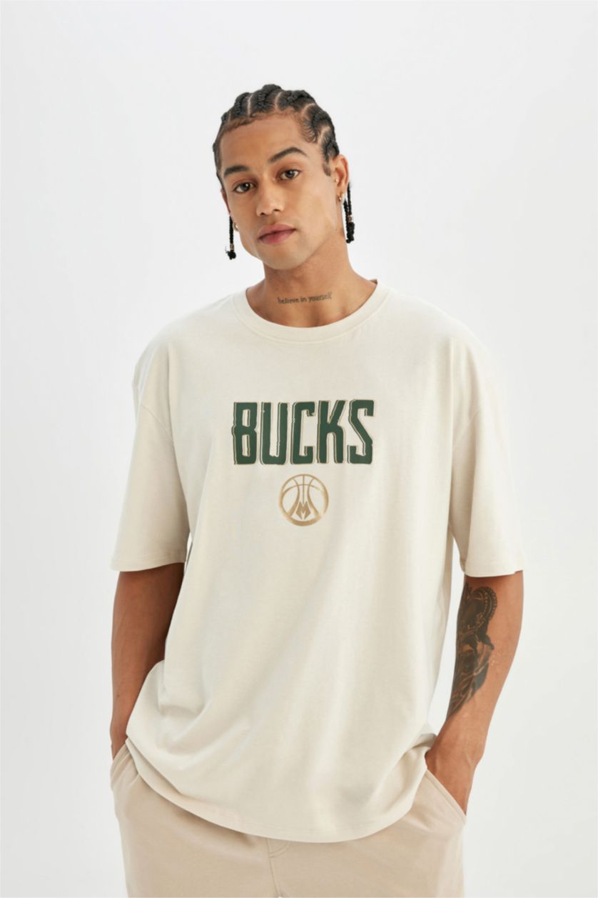 Erkek Taş NBA Mılwaukee Bucks Oversıze Bisiklet Yaka Kısa Kollu Tişört