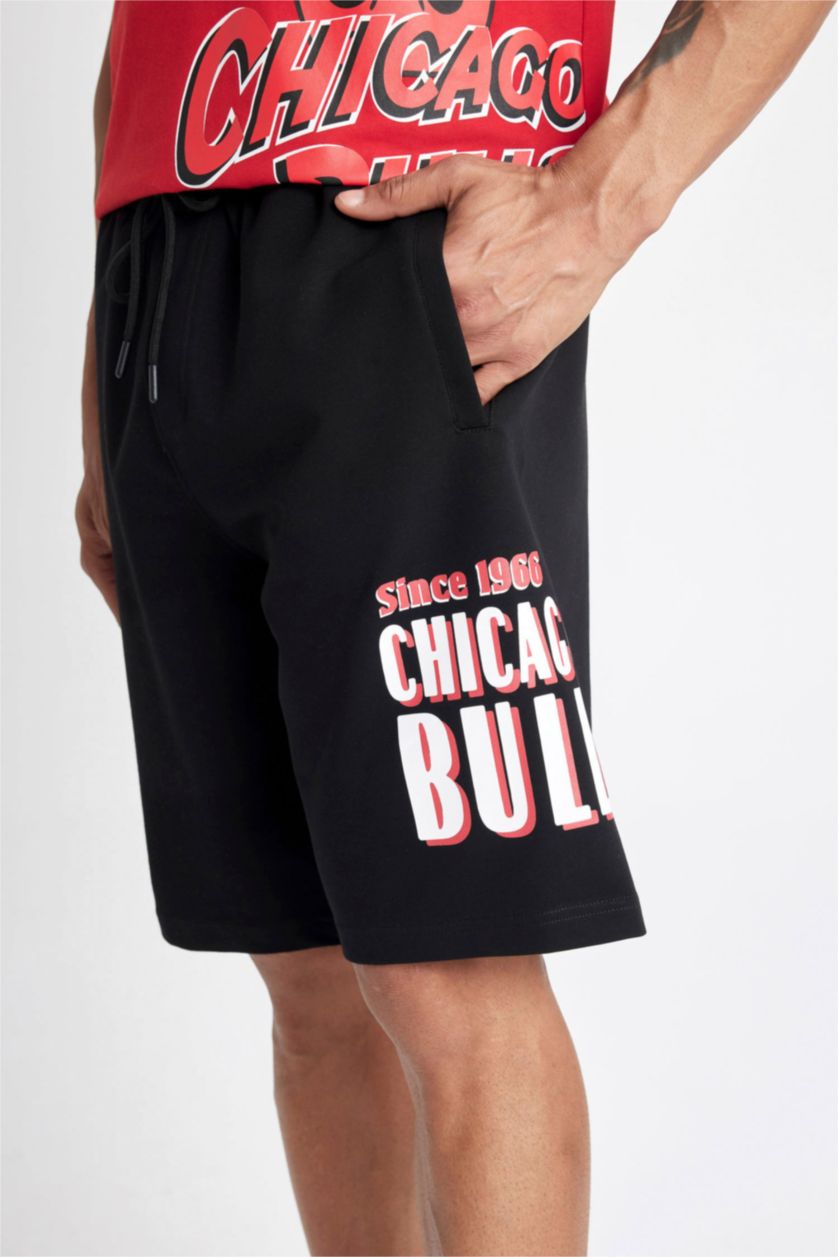 Erkek Siyah NBA Chıcago Bulls Standart Fıt Kısa Paça Şort