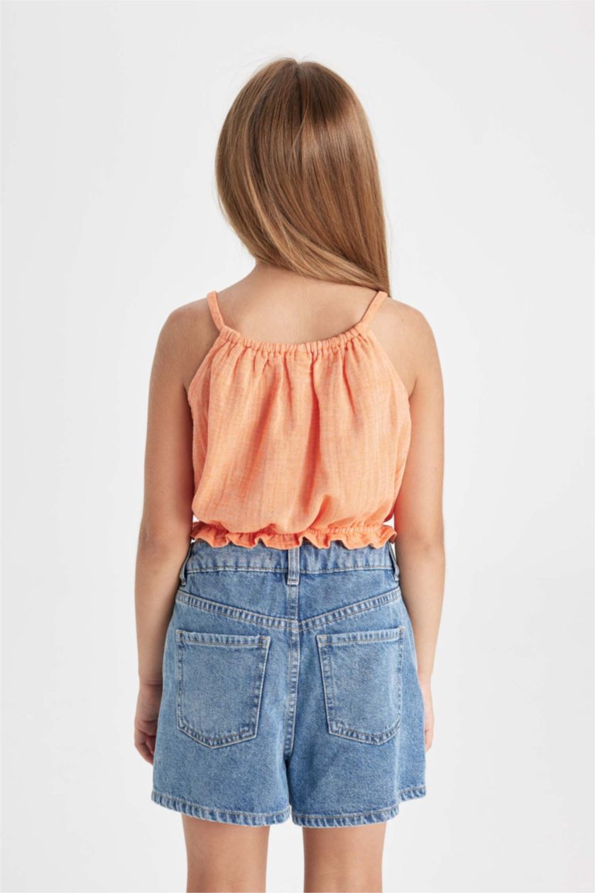 بنات برتقالي فاتح بلوزة بناتي قطن بحمالات