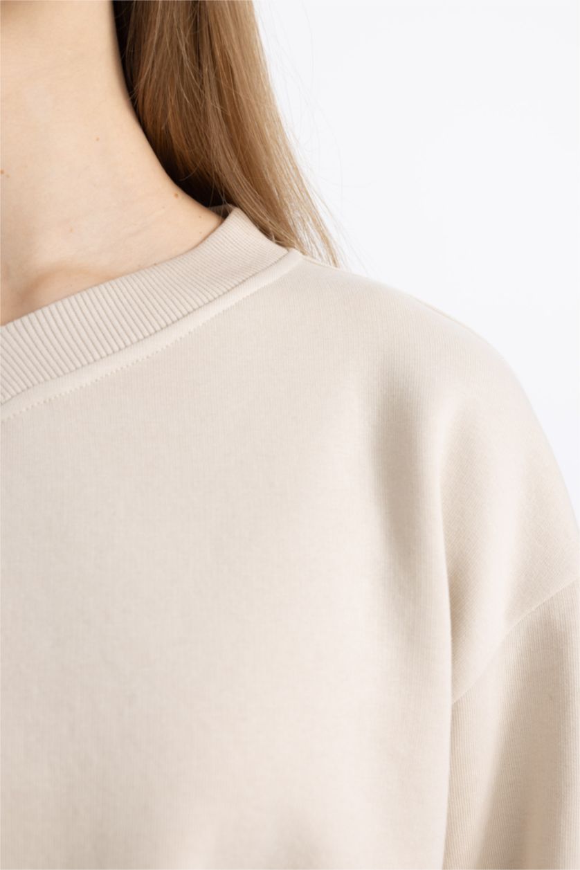 FEMME Beige Sweatshirt court basique à Col en V