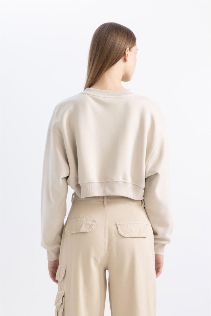 FEMME Beige Sweatshirt court basique à Col en V