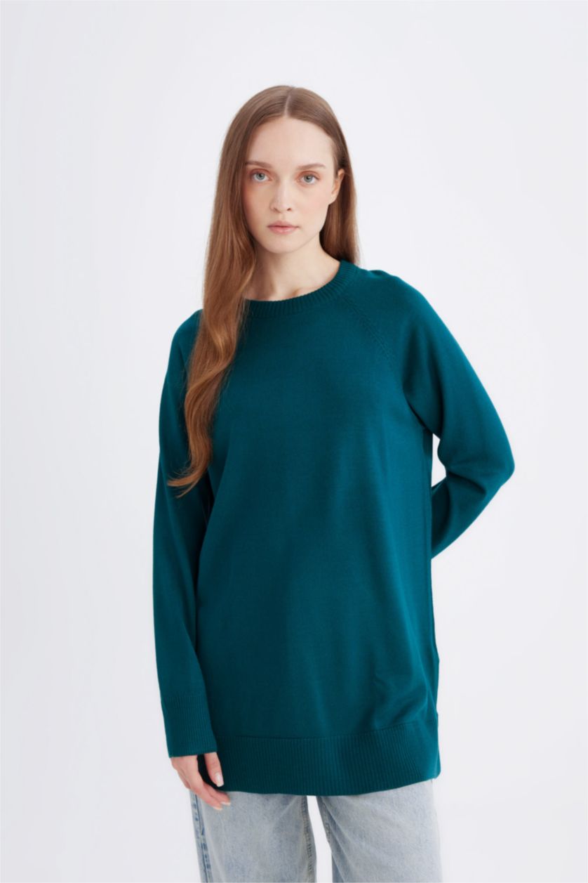 WOMAN Green Regular Fit Crew Neck Tunic