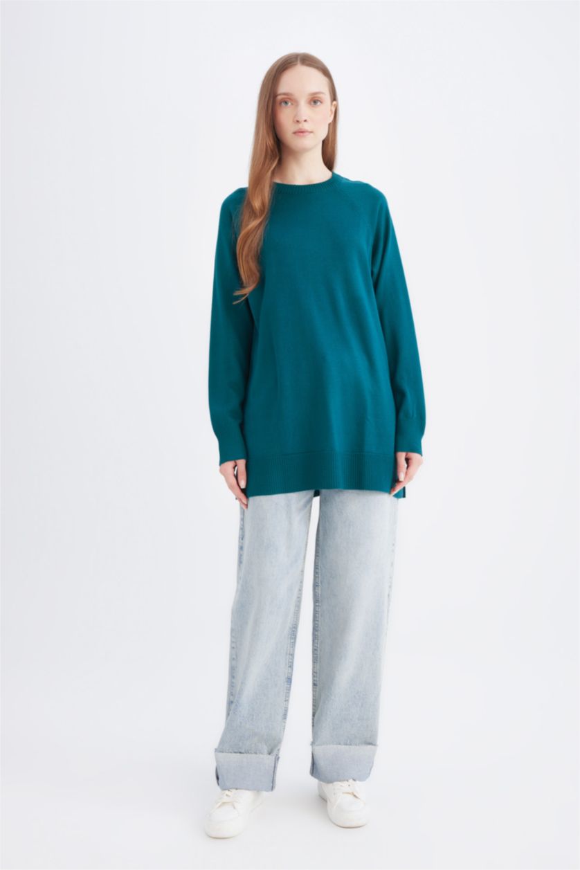 WOMAN Green Regular Fit Crew Neck Tunic