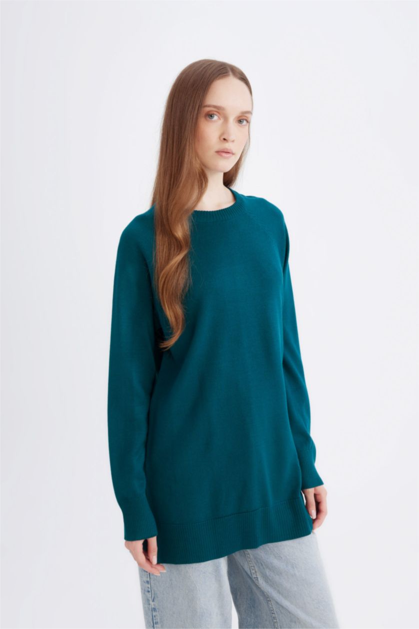 WOMAN Green Regular Fit Crew Neck Tunic