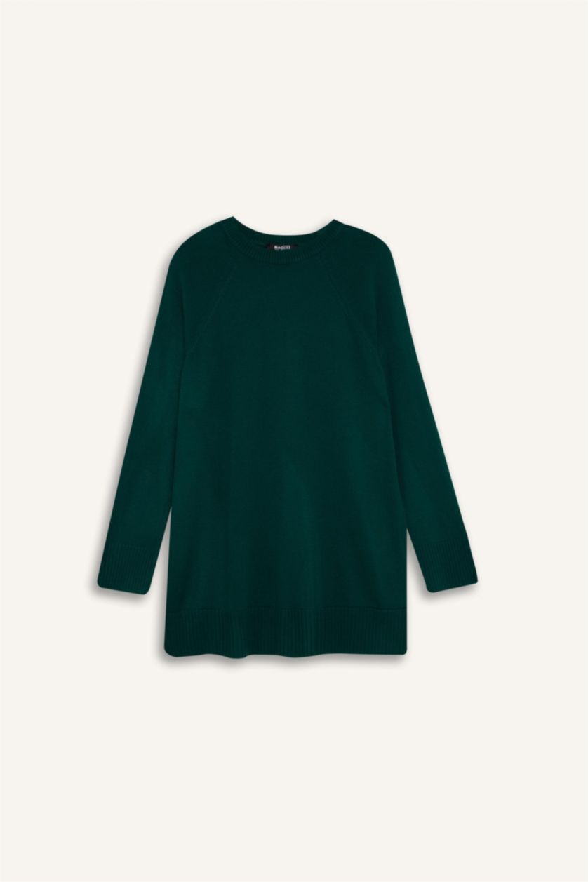 WOMAN Green Regular Fit Crew Neck Basic Knit Tunic