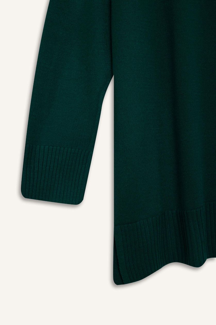 WOMAN Green Regular Fit Crew Neck Basic Knit Tunic