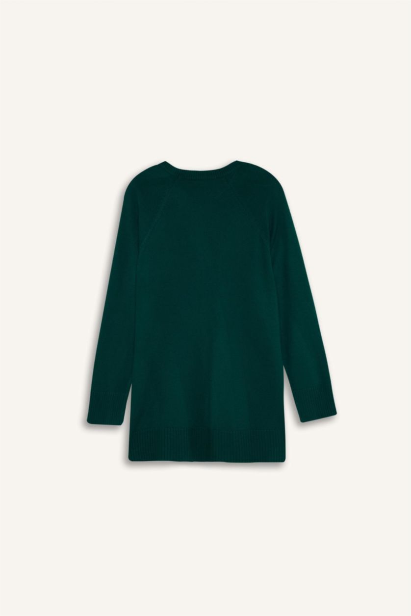 WOMAN Green Regular Fit Crew Neck Basic Knit Tunic
