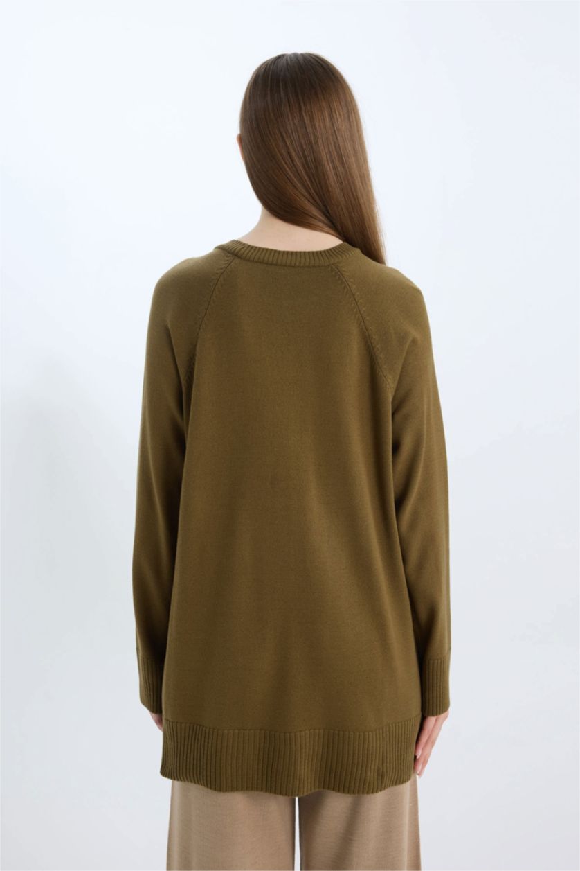WOMAN Olive Regular Fit Crew Neck Basic Knitted Pullover Tunic