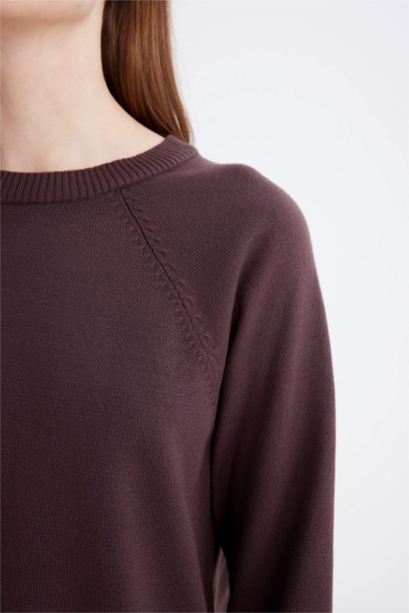FEMME Violet Pull en Tricot basique à col rond et coupe régulière