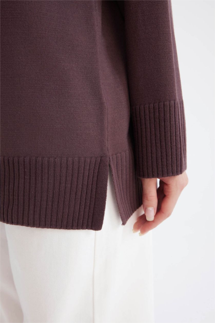 FEMME Violet Pull en Tricot basique à col rond et coupe régulière