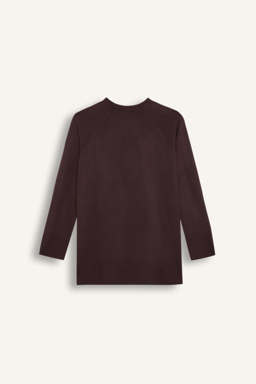 FEMME Violet Pull en Tricot basique à col rond et coupe régulière