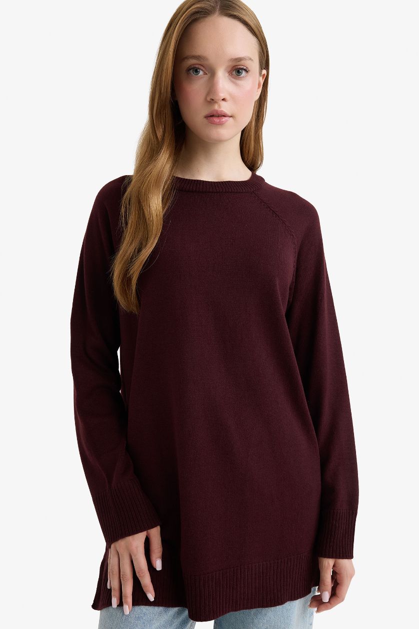 Kadın Açık Bordo Regular Fit Basic Kazak Tunik