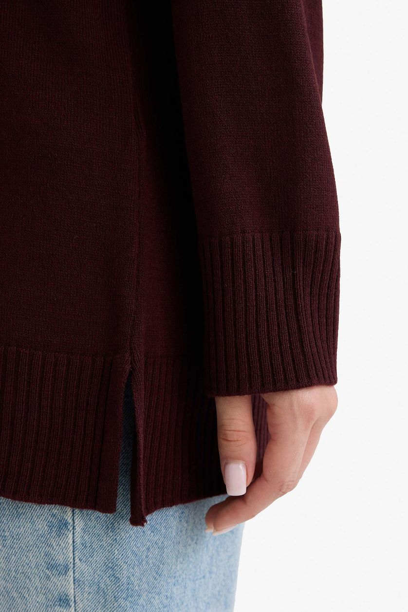 Kadın Açık Bordo Regular Fit Basic Kazak Tunik